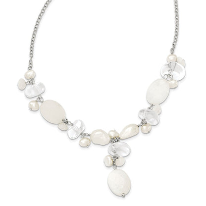 Sterlingsilber Moonstone/fwc Perle/rock Qtz/white Jade Halskette