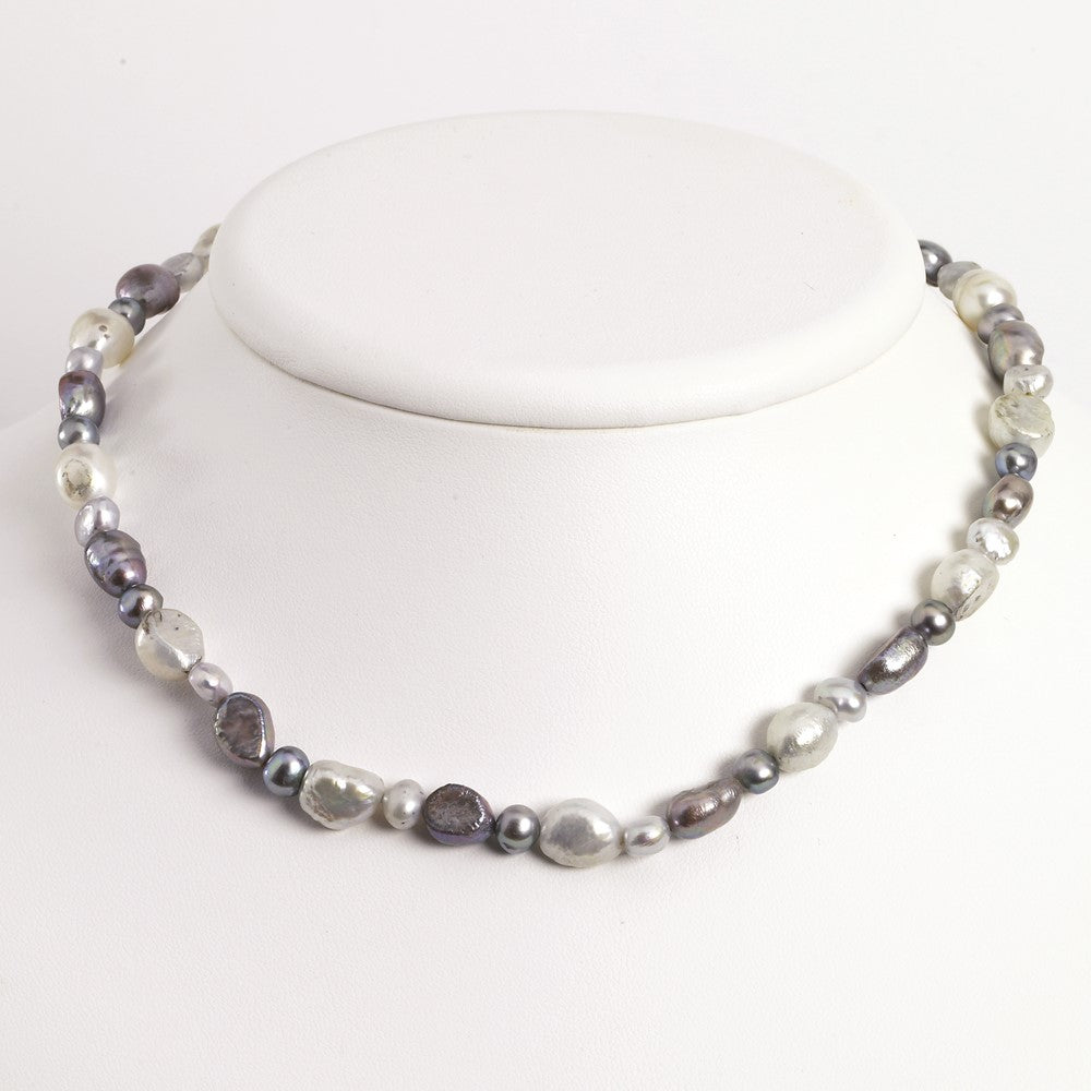 Sterlingsilber Weiß und Grau Fw Zuchtperle Halskette