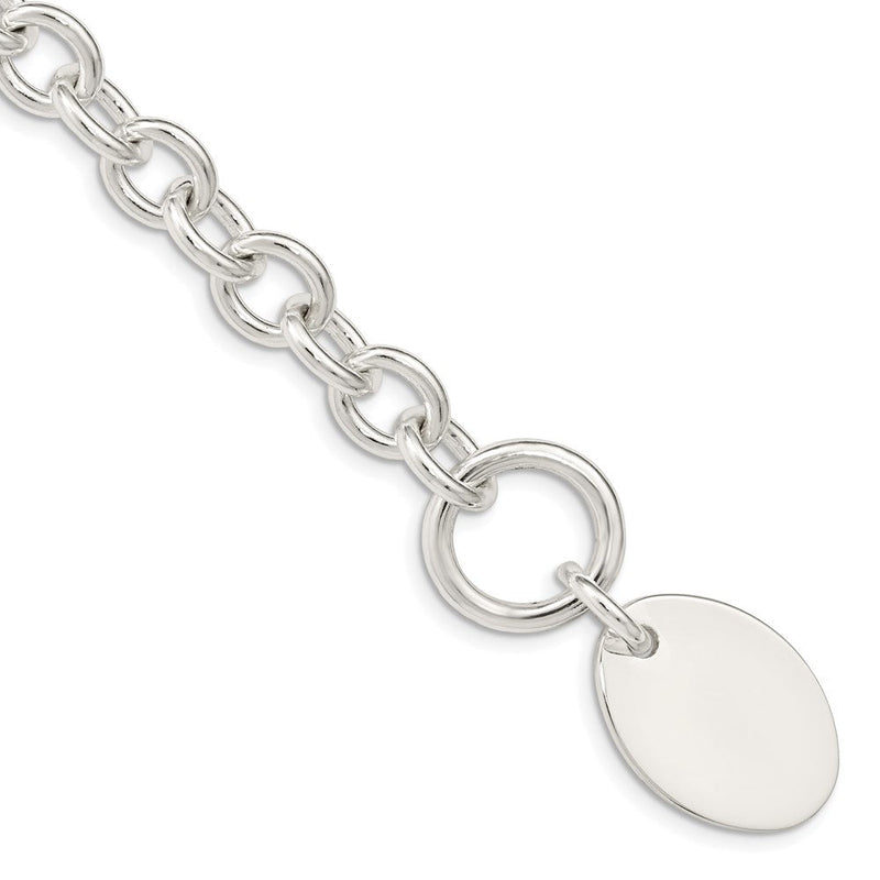 7.5 Zoll Sterlingsilber Gravierbar Oval Plättchen auf Fantasieglieder Armband