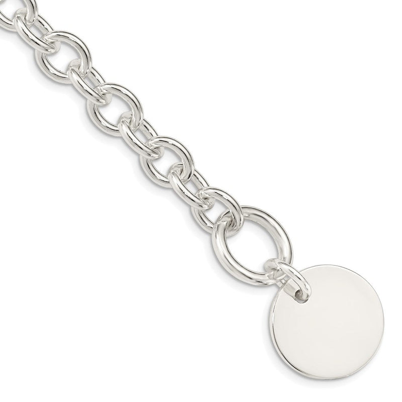 7.5 Zoll Sterlingsilber Gravierbar Kreisförmig Plättchen auf Fantasieglieder Armband