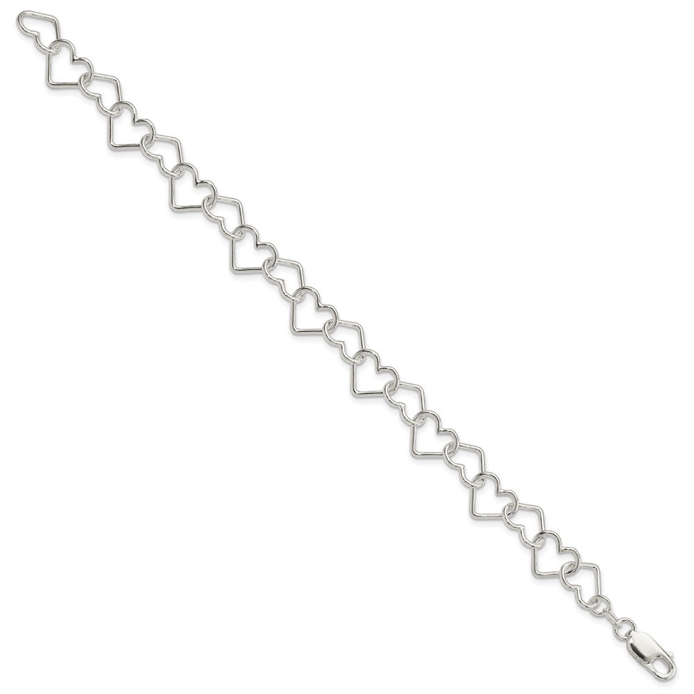 Sterlingsilber Poliert Fantasie Groß Herz Glieder Armband
