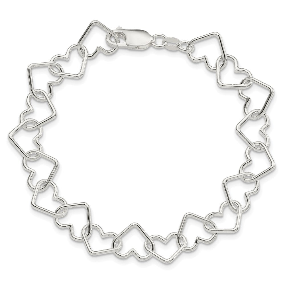 Sterlingsilber Poliert Fantasie Groß Herz Glieder Armband