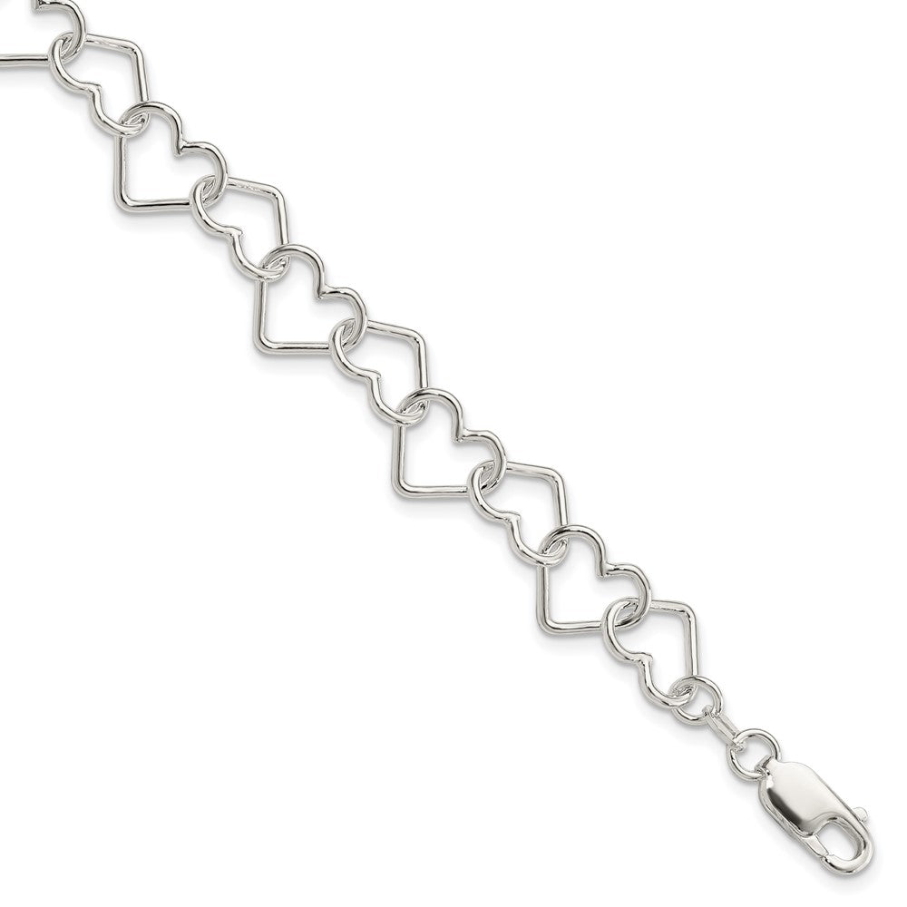Sterlingsilber Poliert Fantasie Groß Herz Glieder Armband