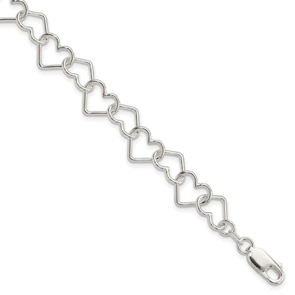 Sterlingsilber Poliert Fantasie Groß Herz Glieder Armband
