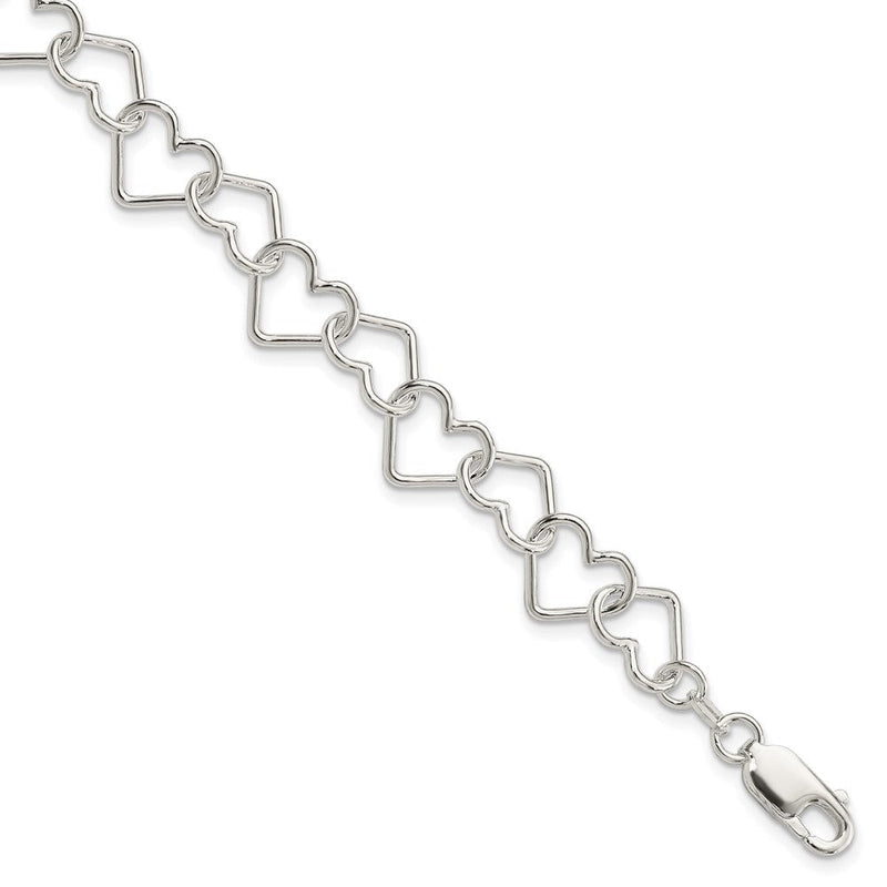Sterlingsilber Poliert Fantasie Groß Herz Glieder Armband