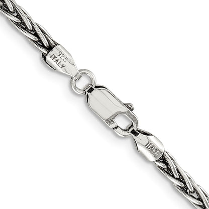 Sterlingsilber Antikisiert 3.25mm Massiv Quadratisch Ährenkette Halskette