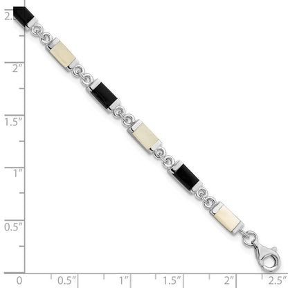 7 Zoll Sterlingsilber Rhodiniert 7 Zoll Onyx/perlmutt Armband
