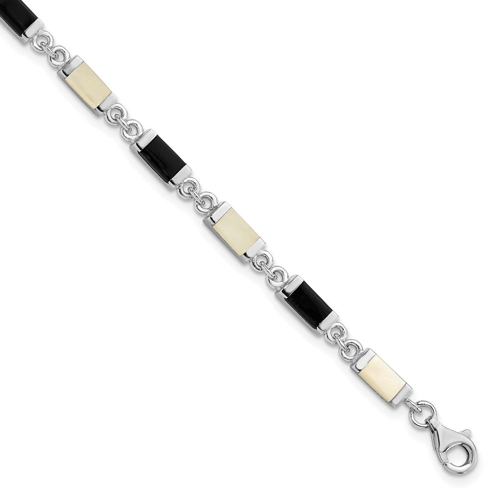 7 Zoll Sterlingsilber Rhodiniert 7 Zoll Onyx/perlmutt Armband