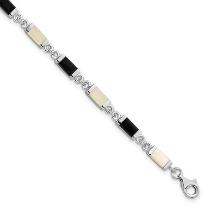 7 Zoll Sterlingsilber Rhodiniert 7 Zoll Onyx/perlmutt Armband