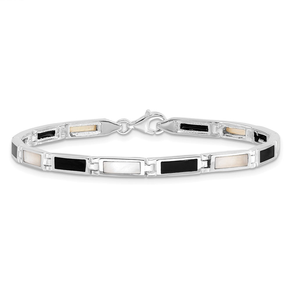 7 Zoll Sterlingsilber Rhodiniert 7 Zoll Onyx/perlmutt Armband