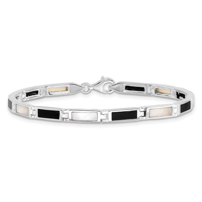 7 Zoll Sterlingsilber Rhodiniert 7 Zoll Onyx/perlmutt Armband