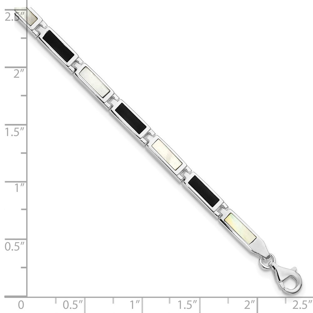 7 Zoll Sterlingsilber Rhodiniert 7 Zoll Onyx/perlmutt Armband