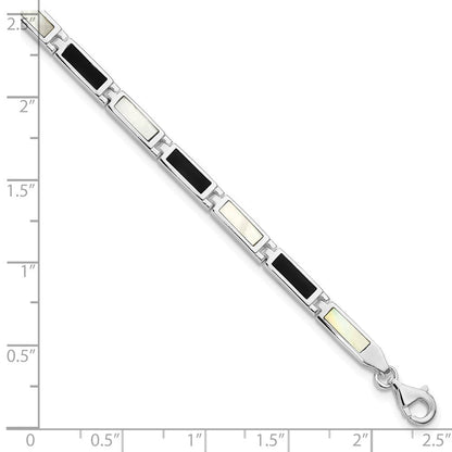 7 Zoll Sterlingsilber Rhodiniert 7 Zoll Onyx/perlmutt Armband