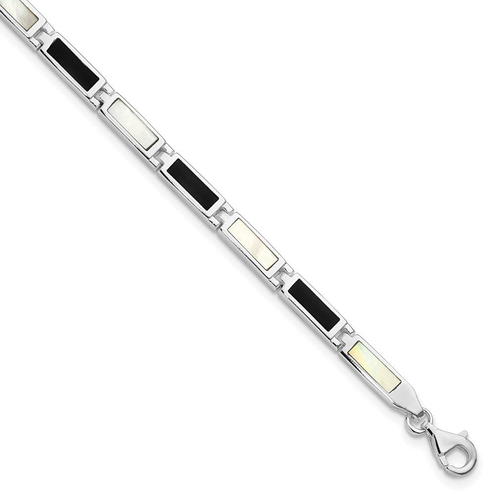 7 Zoll Sterlingsilber Rhodiniert 7 Zoll Onyx/perlmutt Armband