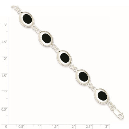 7 Zoll Sterlingsilber Rhodiniert Fantasie Poliert Onyx Armband