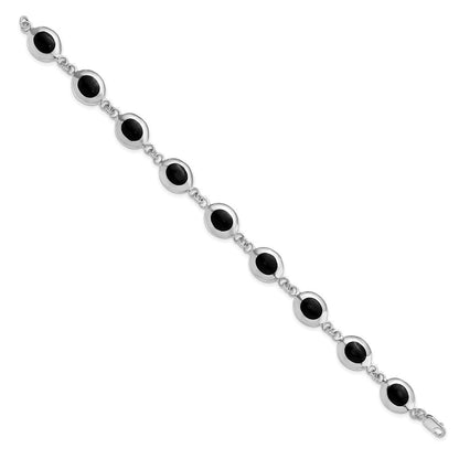 7 Zoll Sterlingsilber Rhodiniert Fantasie Poliert Onyx Armband