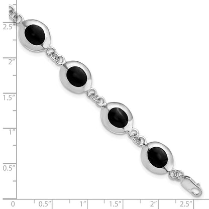 7 Zoll Sterlingsilber Rhodiniert Fantasie Poliert Onyx Armband