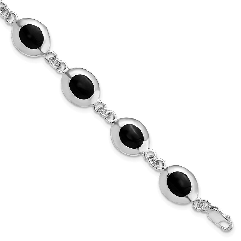 7 Zoll Sterlingsilber Rhodiniert Fantasie Poliert Onyx Armband
