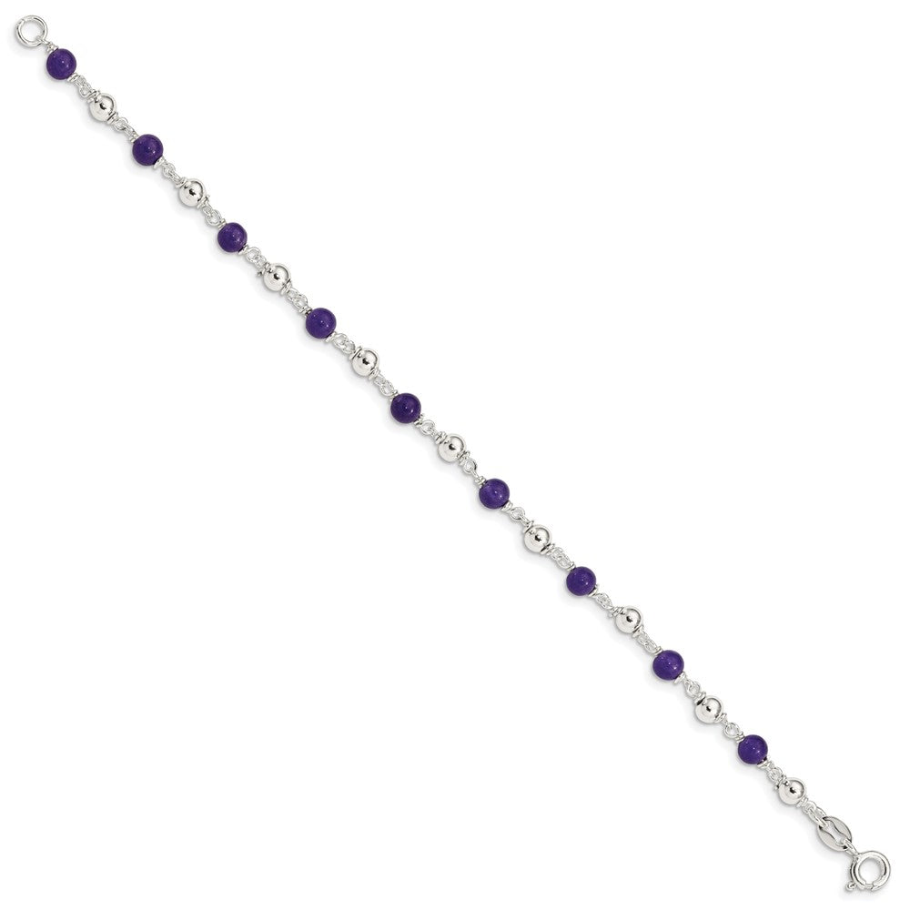 7 Zoll Sterlingsilber 7inch Poliert Amethyst Gekugelt Armband