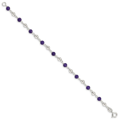 7 Zoll Sterlingsilber 7inch Poliert Amethyst Gekugelt Armband