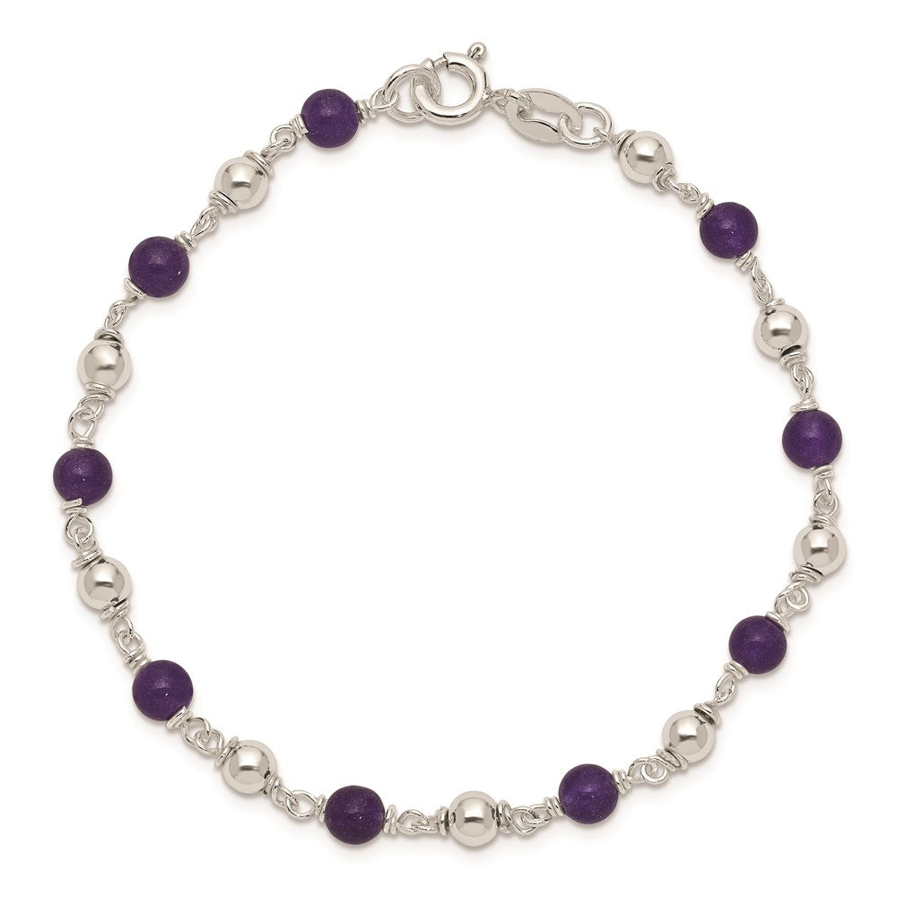 7 Zoll Sterlingsilber 7inch Poliert Amethyst Gekugelt Armband