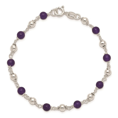 7 Zoll Sterlingsilber 7inch Poliert Amethyst Gekugelt Armband