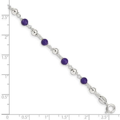 7 Zoll Sterlingsilber 7inch Poliert Amethyst Gekugelt Armband
