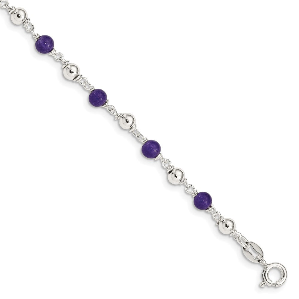 7 Zoll Sterlingsilber 7inch Poliert Amethyst Gekugelt Armband