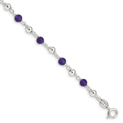 7 Zoll Sterlingsilber 7inch Poliert Amethyst Gekugelt Armband