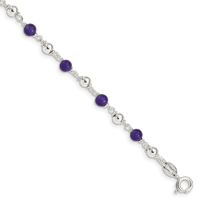7 Zoll Sterlingsilber 7inch Poliert Amethyst Gekugelt Armband