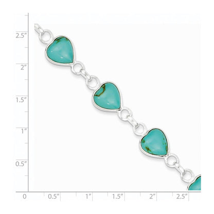 7 Zoll Sterlingsilber Rhodiniert Herz-shaped Türkis Armband