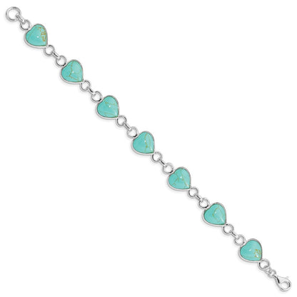 7 Zoll Sterlingsilber Rhodiniert Herz-shaped Türkis Armband