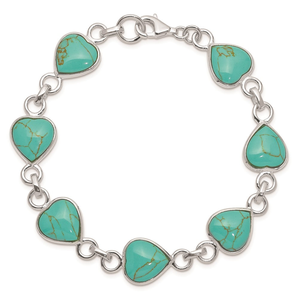 7 Zoll Sterlingsilber Rhodiniert Herz-shaped Türkis Armband