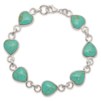 7 Zoll Sterlingsilber Rhodiniert Herz-shaped Türkis Armband