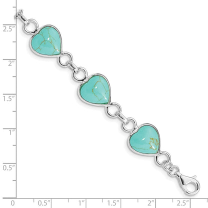 7 Zoll Sterlingsilber Rhodiniert Herz-shaped Türkis Armband