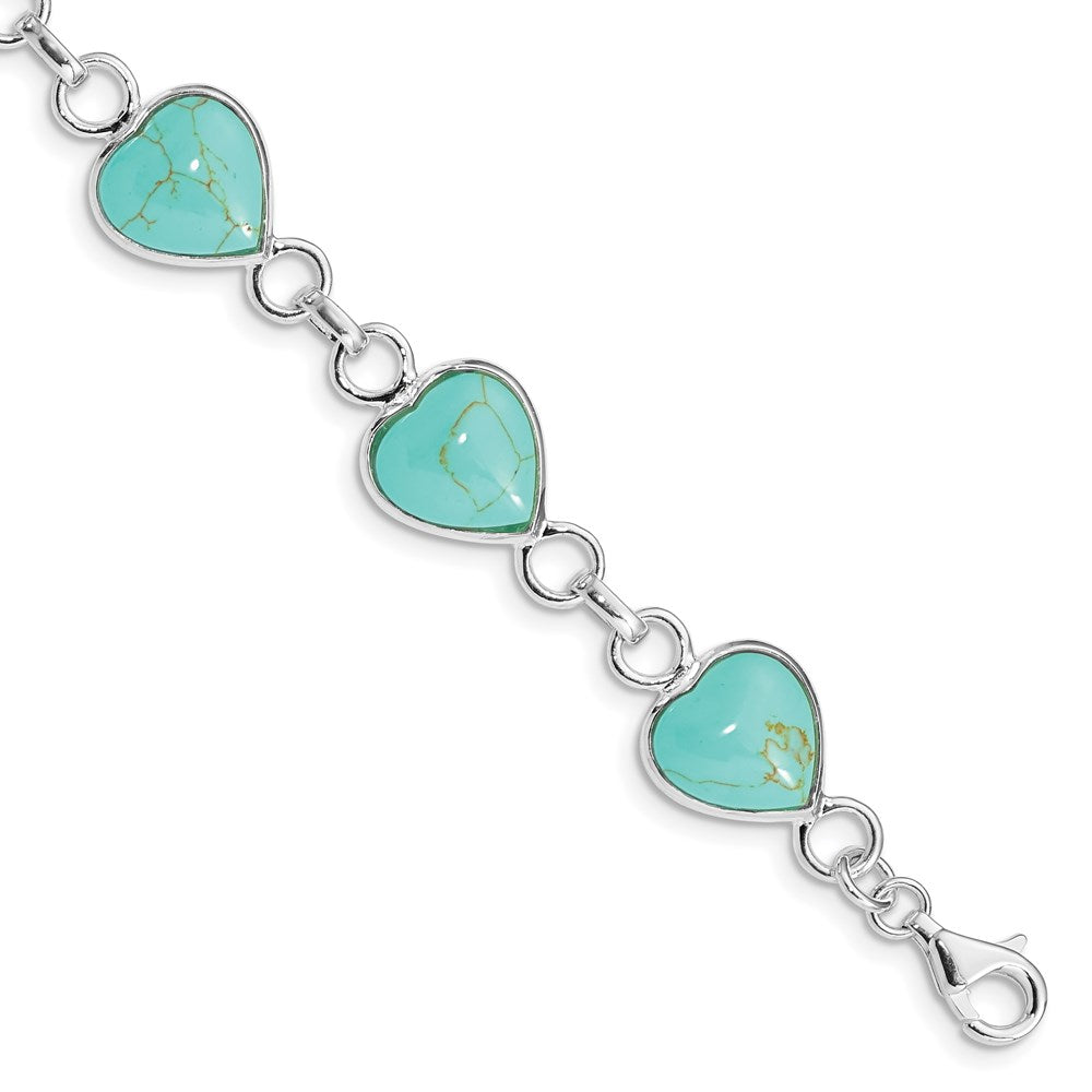 7 Zoll Sterlingsilber Rhodiniert Herz-shaped Türkis Armband