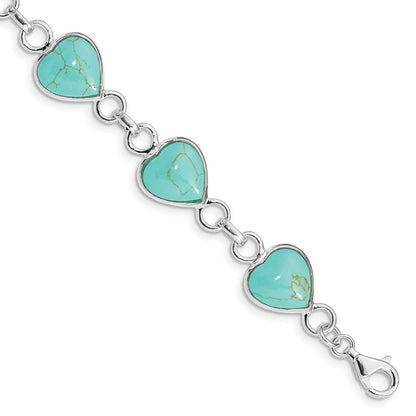 7 Zoll Sterlingsilber Rhodiniert Herz-shaped Türkis Armband