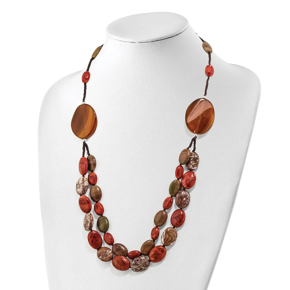 Sterlingsilber Carnelian/reconstituted Coral/red Zebra Jasper Halskette