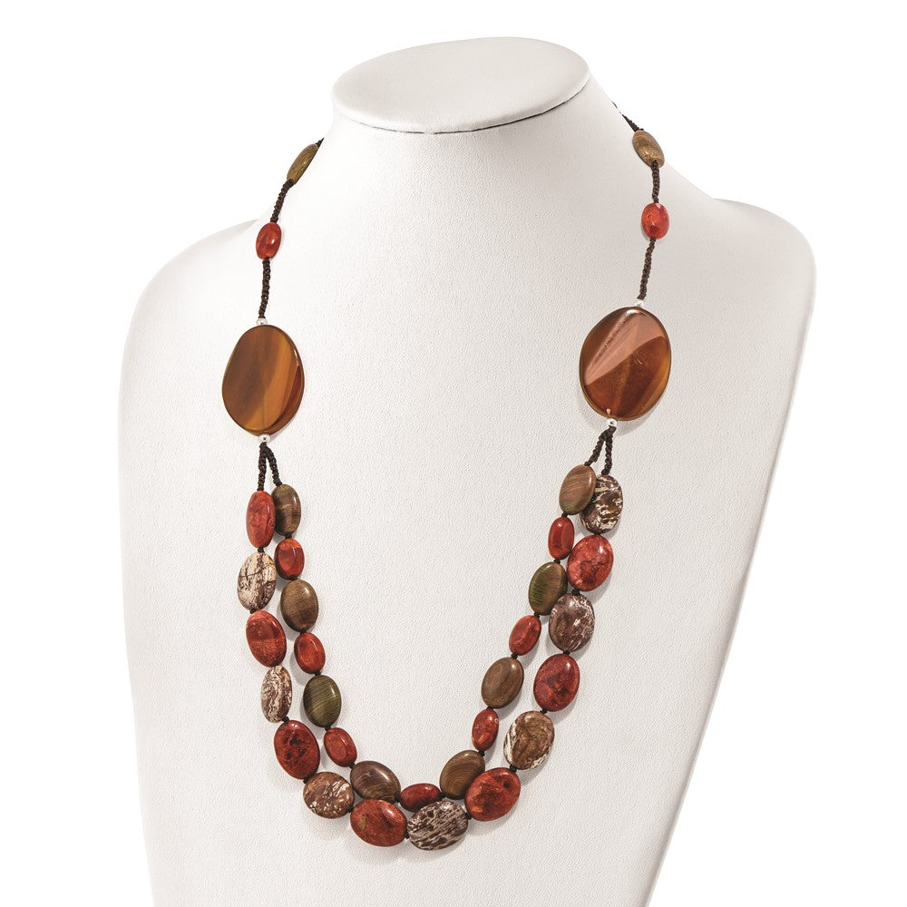 Sterlingsilber Carnelian/reconstituted Coral/red Zebra Jasper Halskette