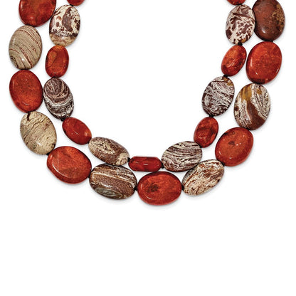 Sterlingsilber Carnelian/reconstituted Coral/red Zebra Jasper Halskette