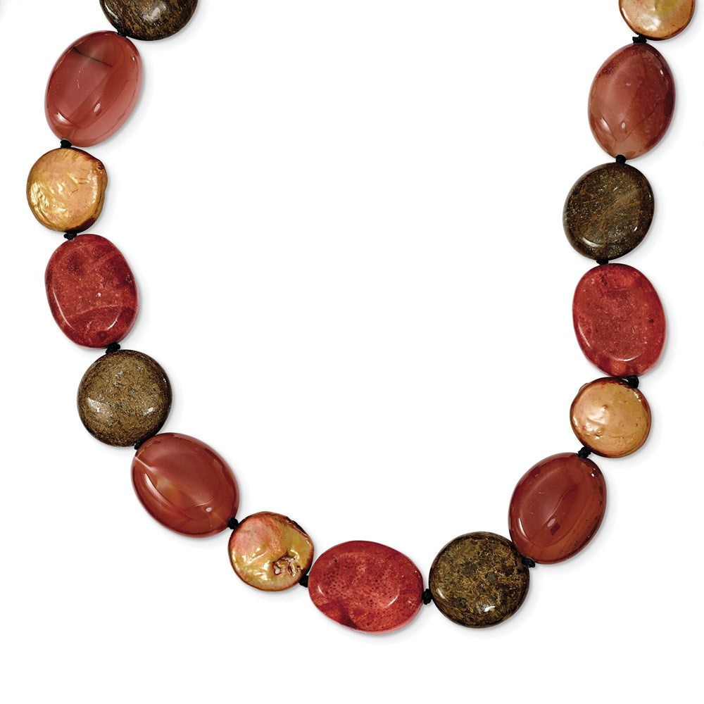 Sterlingsilber Tiger Eyes/carnelian/reconst. Coral/fw Cult. Perle Halskette