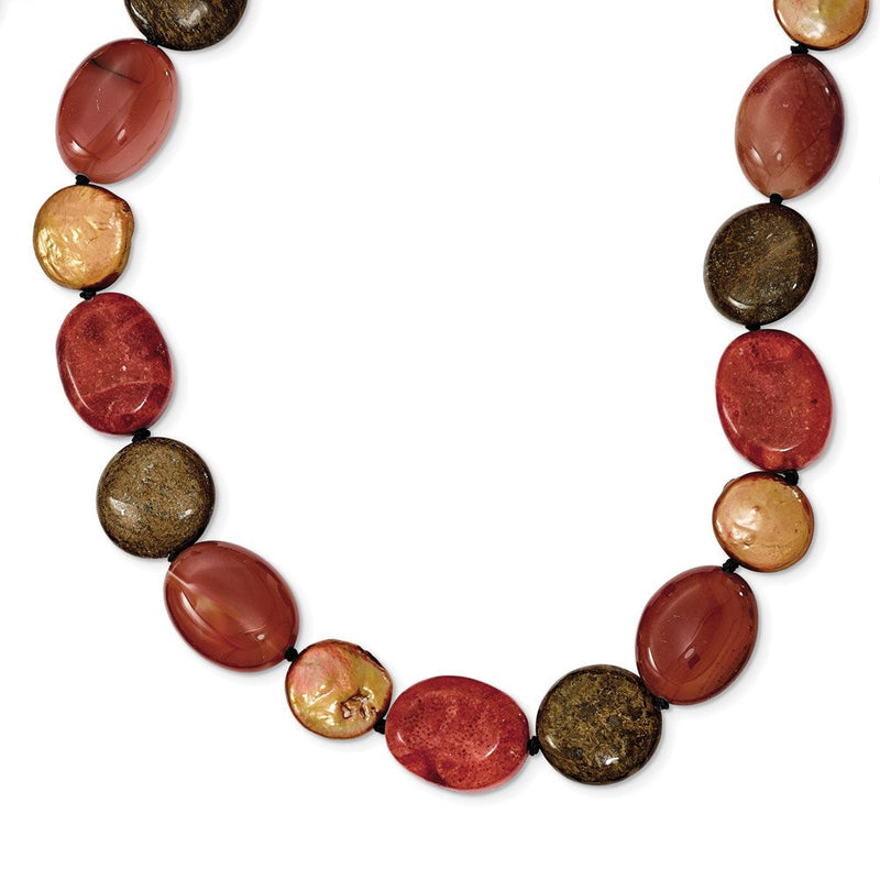 Sterlingsilber Tiger Eyes/carnelian/reconst. Coral/fw Cult. Perle Halskette