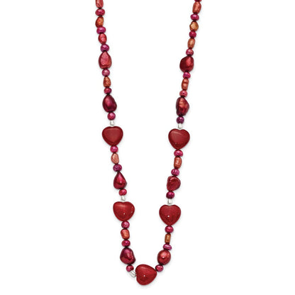 Sterlingsilber Rot Jade Herzen/fw Zuchtperle Halskette