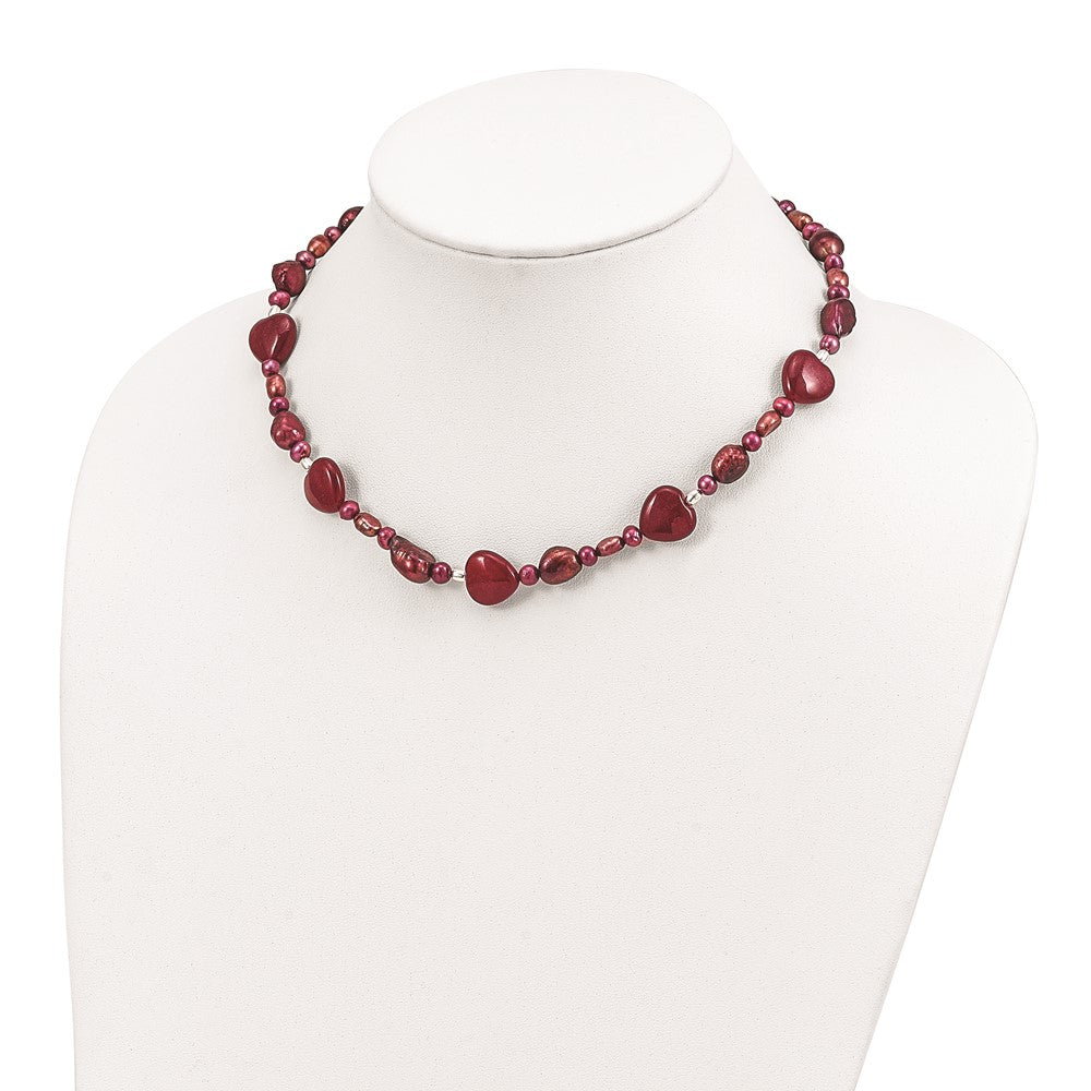 Sterlingsilber Rot Jade Herzen/fw Zuchtperle Halskette