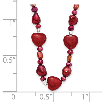 Sterlingsilber Rot Jade Herzen/fw Zuchtperle Halskette