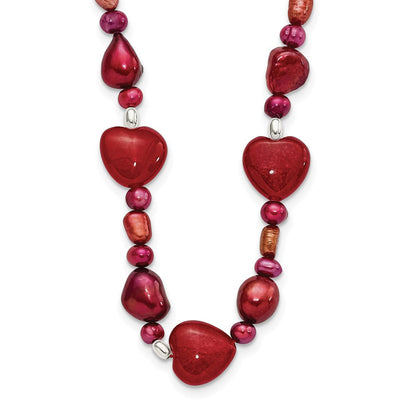 Sterlingsilber Rot Jade Herzen/fw Zuchtperle Halskette