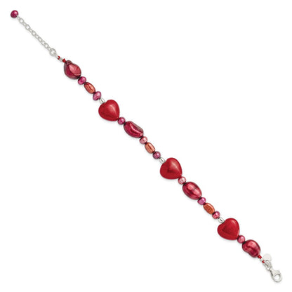 17 Zoll Sterlingsilber Rot Jade Herzen/fw Zuchtperle Armband