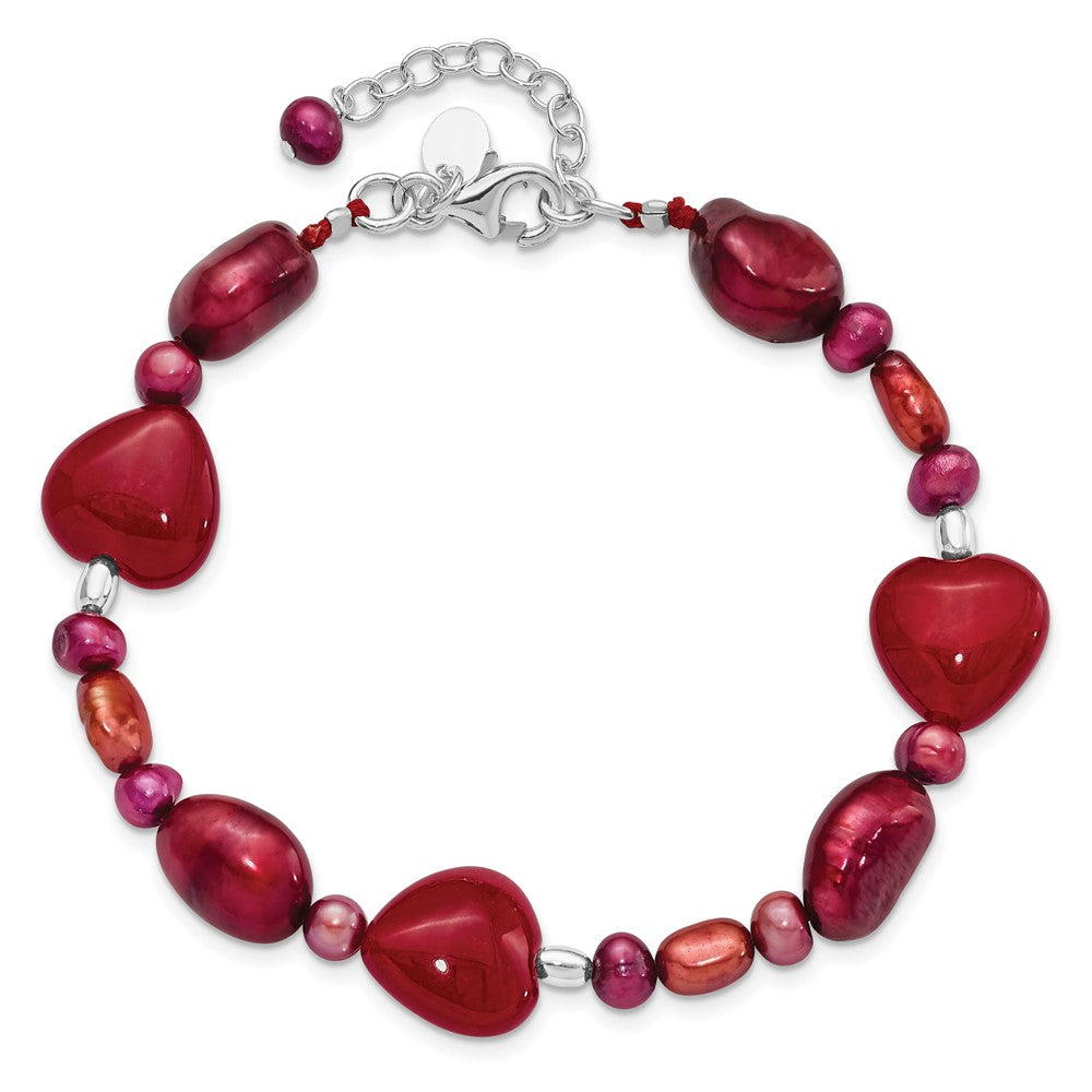 17 Zoll Sterlingsilber Rot Jade Herzen/fw Zuchtperle Armband