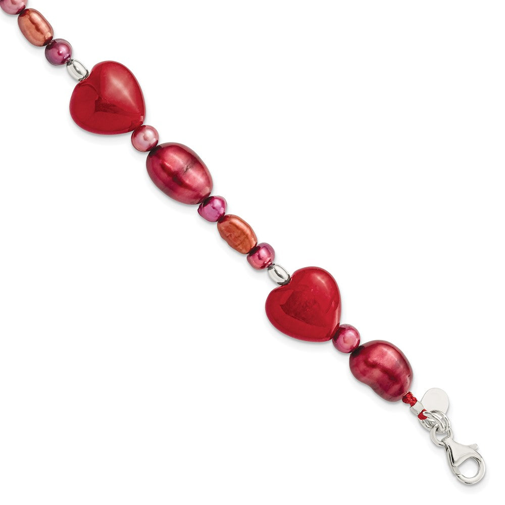 17 Zoll Sterlingsilber Rot Jade Herzen/fw Zuchtperle Armband
