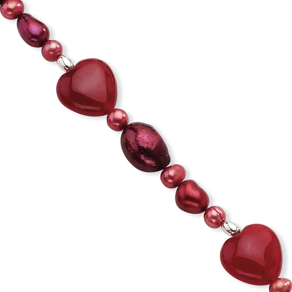 17 Zoll Sterlingsilber Rot Jade Herzen/fw Zuchtperle Armband
